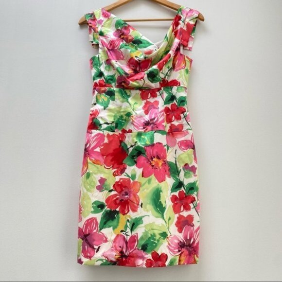 Black Halo Multi Jackie Stretch Sateen Floral Mini Dress Women Size 2 - Picture 3 of 7